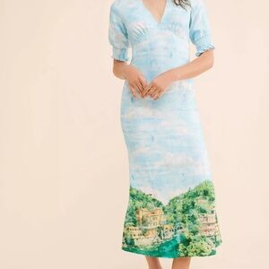 Anthropologie Never Fully Dressed Aqua and White Dress